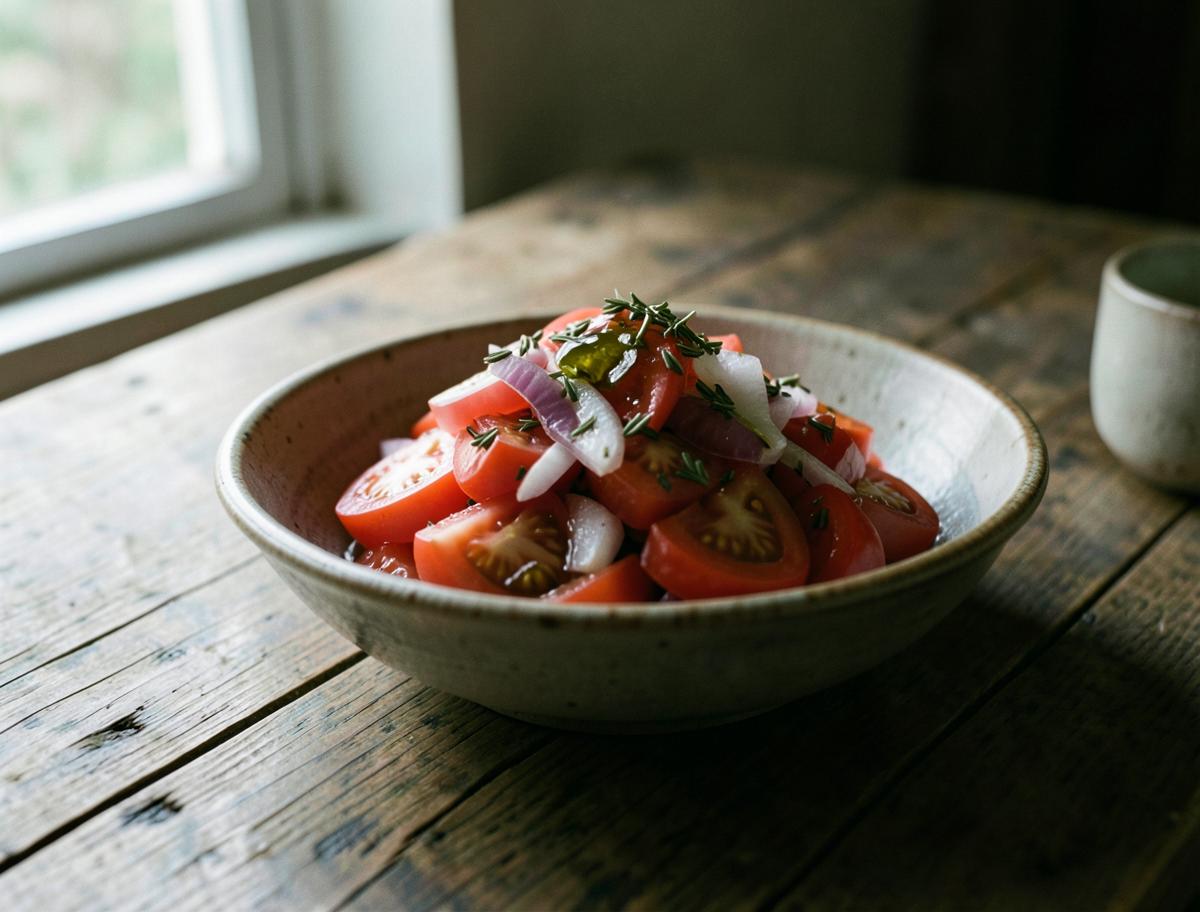 Insalata di Pomodoro e Cipolla, prepared for the table