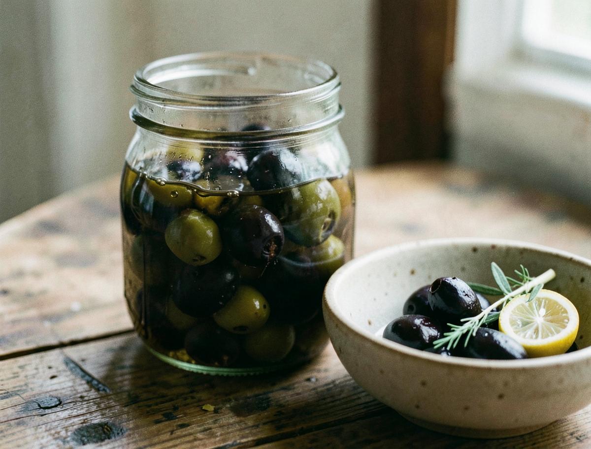 Olive Schiacciate, prepared for the table