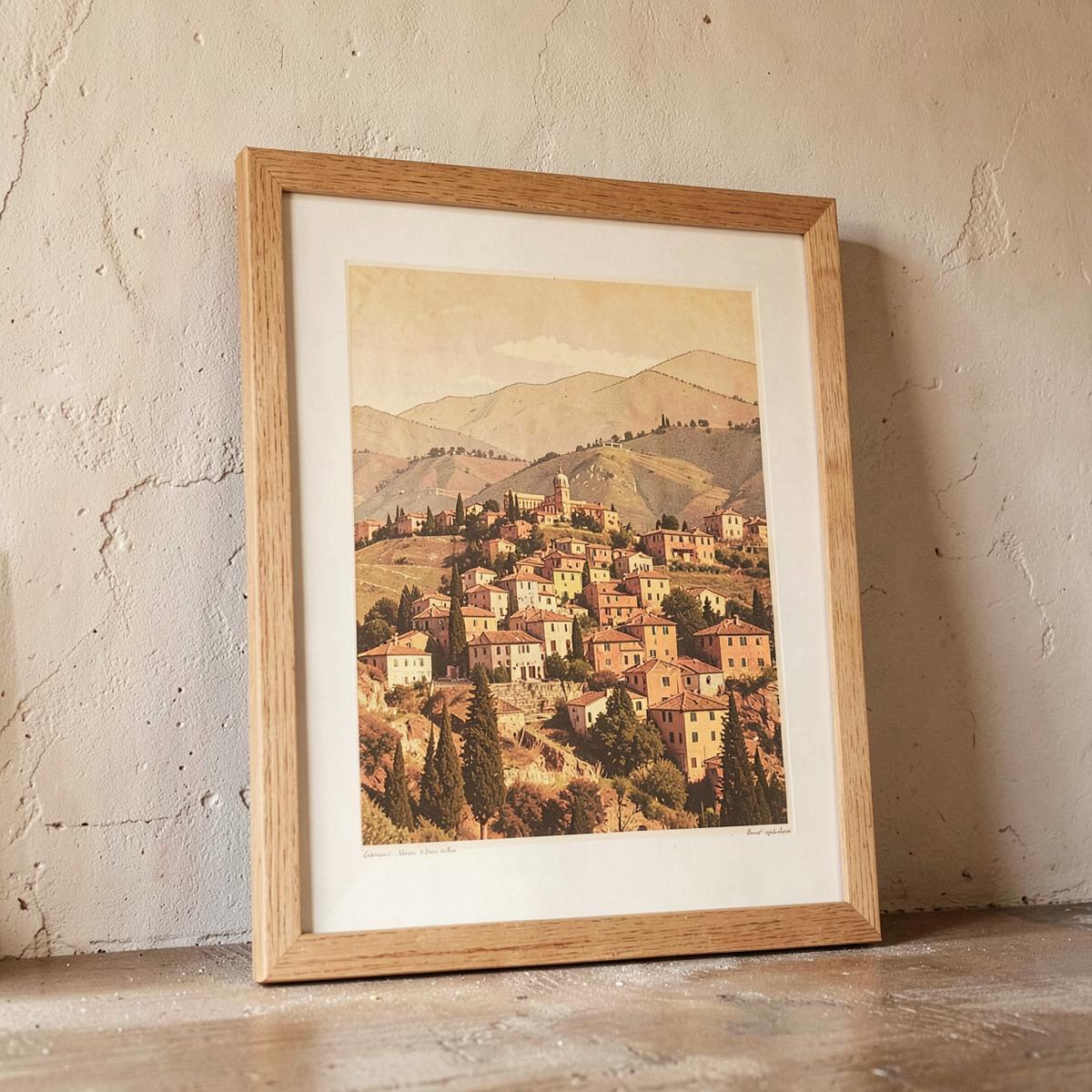 Framed art print of a hillside Calabrian village